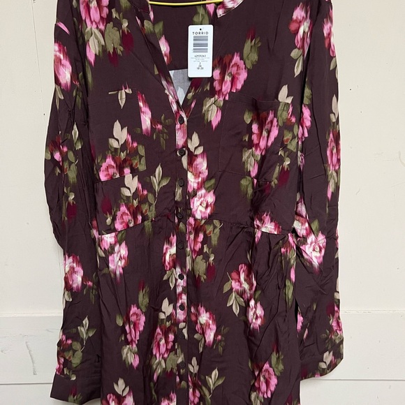 torrid Tops - Torrid Plum Floral Button-Front Emma Floral Tunic Top